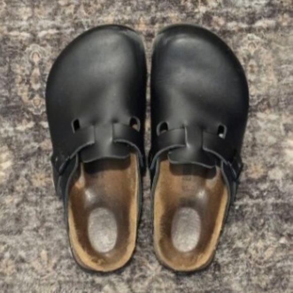 Birkenstock Boston Super Grip Leather Black Clogs